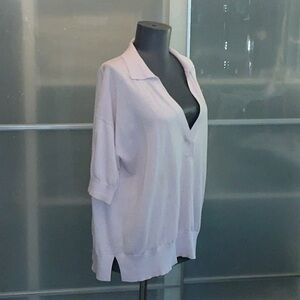 White + Warren short sleeve V-neck top lilac/pale pink cotton-cashmere Size  L